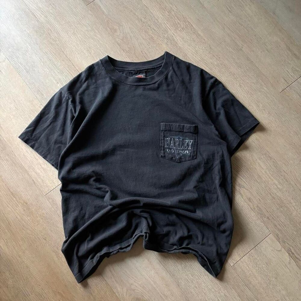 Harley-davidson Men's Black and Grey T-shirt